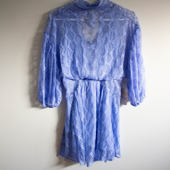 FREE PEOPLE BLUE LACE MINI DRESS WITH HIGH NECK 0 - Picture 2 of 6